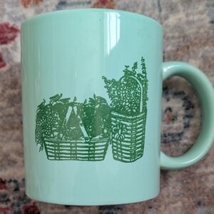 Green Ceramic Mug with Basket Design